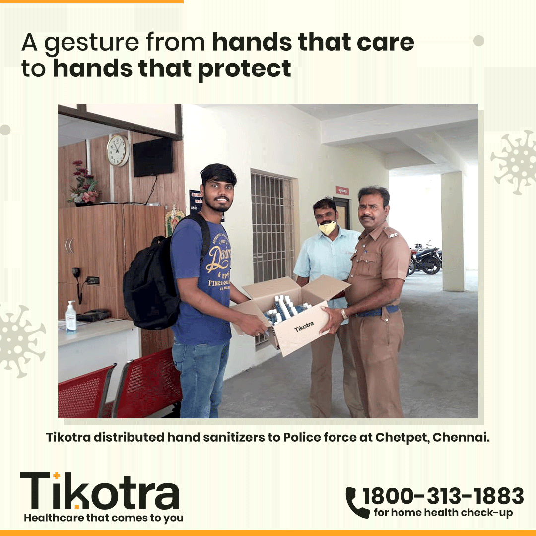 Sanitizers donated by Tikotra to Chennai Police during coronavirus pandemic