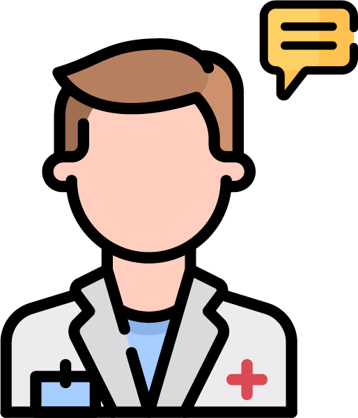 Male Doctor wearing labcoat with speech bubble