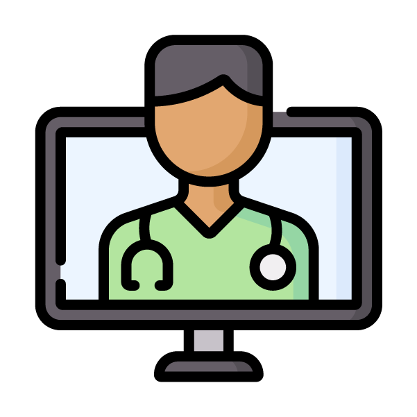 eHealth consultation depicted by a PC monitor showing a Dr wearing a Stethoscope