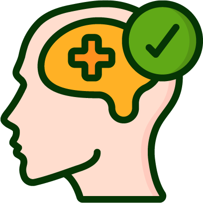 Mental Health depicted with a male profile showing a brain with a cross in it